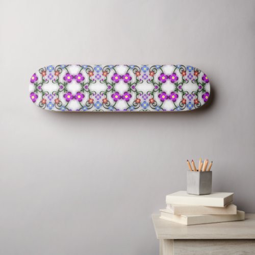 Awesome Lacy Look of Flowers Pink Skateboard