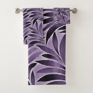 Awesome Leaves Pattern In Lilac and Grey Bath Towel Set