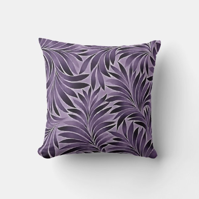 Awesome Leaves Pattern In Lilac and Grey Throw Pillow (Front)