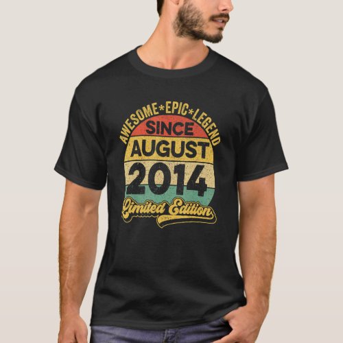 Awesome Legend Since August 2014 8th Birthday 8 Ye T_Shirt