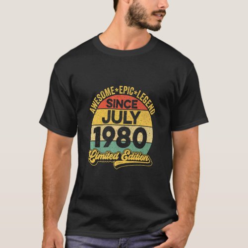 Awesome Legend Since July 1980 42nd Birthday 42 Ye T_Shirt