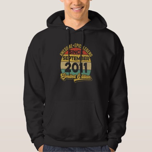 Awesome Legend Since September 2011 11th Birthday  Hoodie