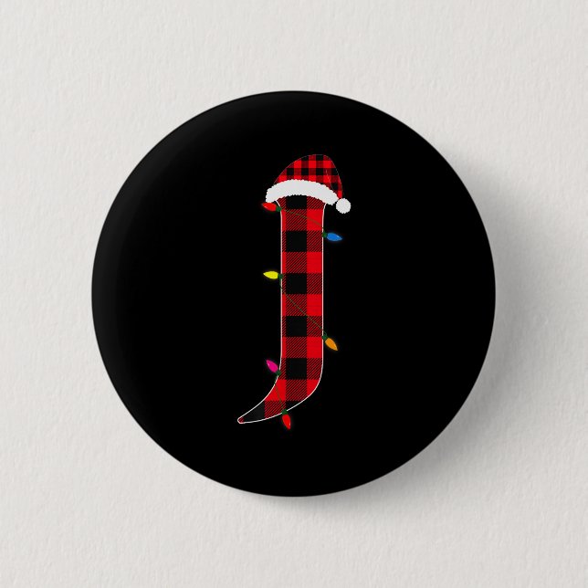 Awesome Letter J Initial Name Buffalo Plaid Christ Button (Front)