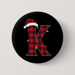Awesome Letter K Initial Name Buffalo Plaid Christ Button