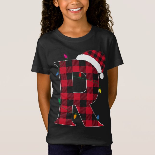 Awesome Letter R Initial Name Buffalo Plaid Christ T-Shirt (Front)