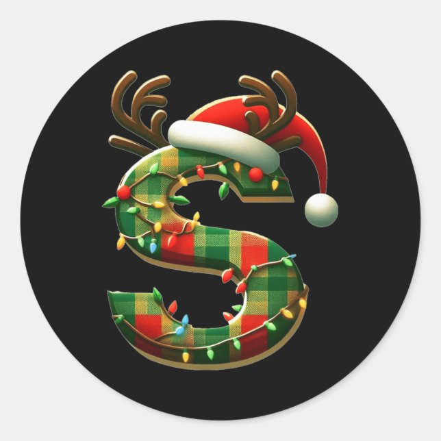 Awesome Letter S Santa Hat Monogram Initial Name S Classic Round Sticker (Front)