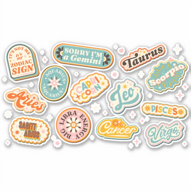 Awesome lettering zodiac sign badges sticker (Front)