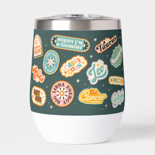 Awesome lettering zodiac sign badges thermal wine tumbler