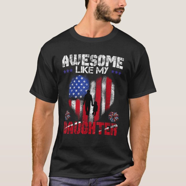 Awesome Like My Daughter Retro Heart Usa Flag Fath T-Shirt (Front)