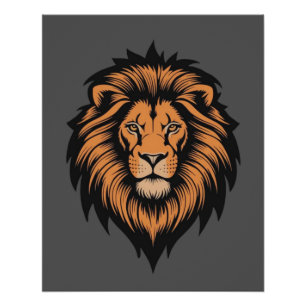 Awesome Lion Head Tattoo Style Glossy Poster