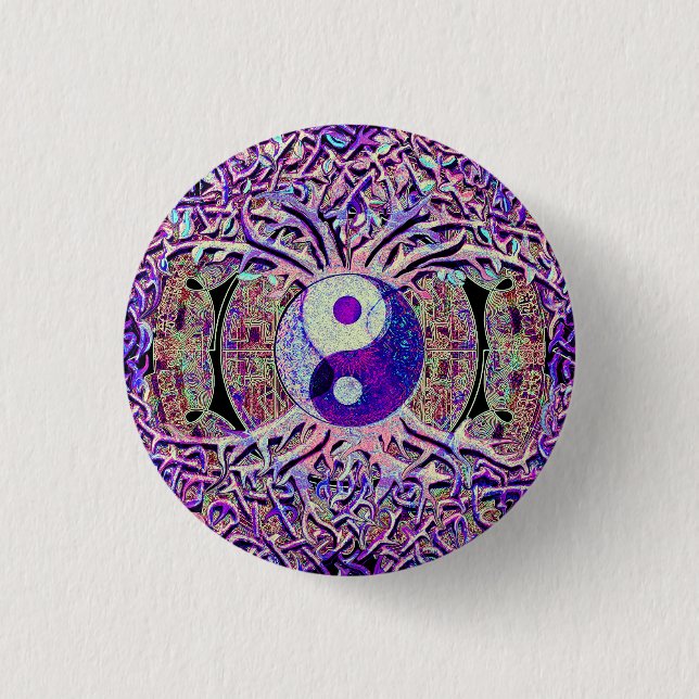 Awesome Looking Yin Yang Tree Pinback Button (Front)
