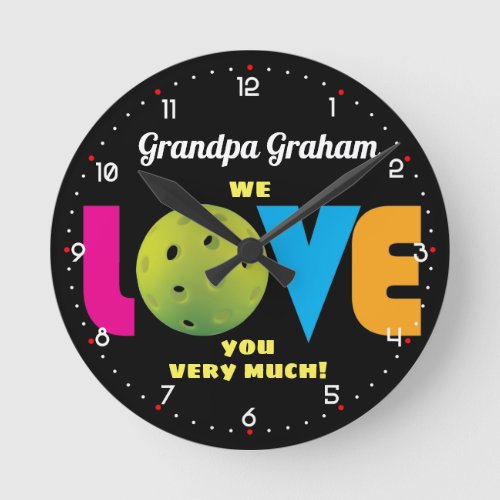Awesome Love pickleball custom text  Round Clock