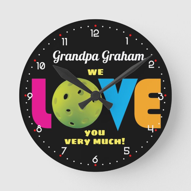 Awesome Love pickleball, custom text,  Round Clock (Front)
