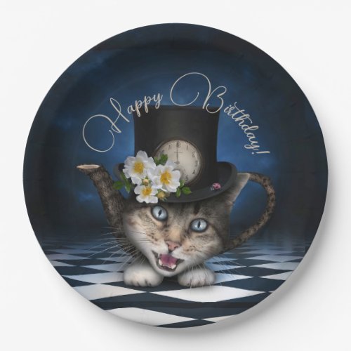 Awesome Mad Hatter Teapot Cat Whimsical Birthday Paper Plates