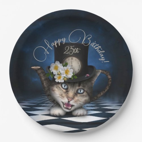 Awesome Mad Hatter Teapot Cat Whimsical Birthday Paper Plates