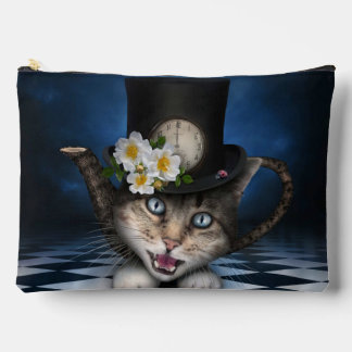 Awesome Mad Hatter Teapot Cat Whimsical Design Accessory Pouch
