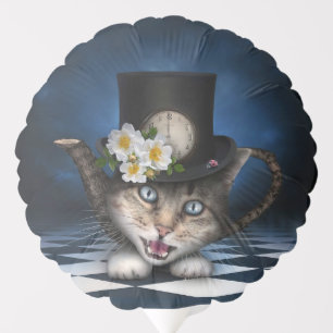 Awesome Mad Hatter Teapot Cat Whimsical Design Balloon