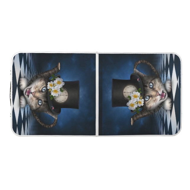 Awesome Mad Hatter Teapot Cat Whimsical Design Beer Pong Table (Top)