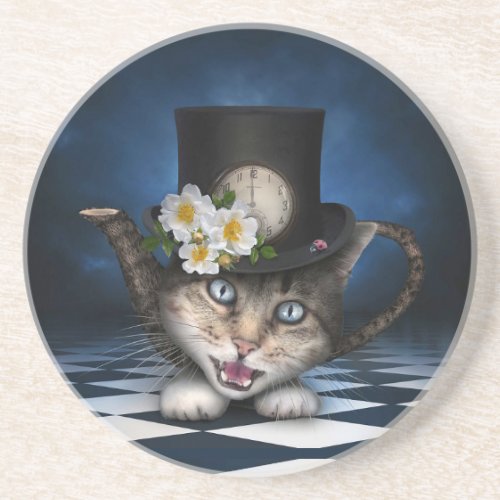 Awesome Mad Hatter Teapot Cat Whimsical Design Coaster