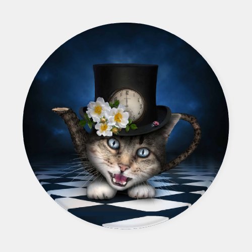 Awesome Mad Hatter Teapot Cat Whimsical Design Coaster Set