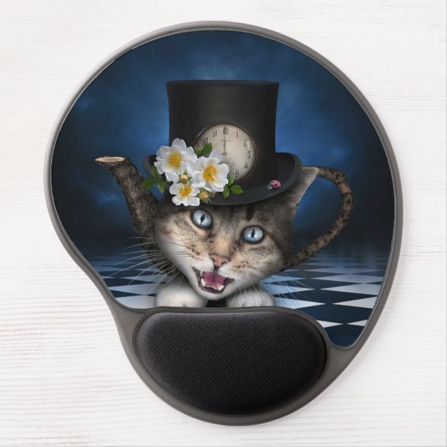 Awesome Mad Hatter Teapot Cat Whimsical Design Gel Mouse Pad (Front)