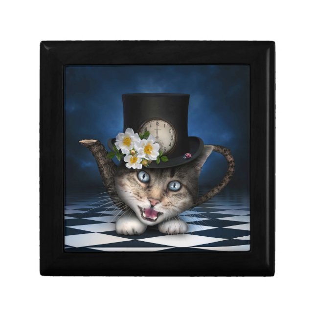 Awesome Mad Hatter Teapot Cat Whimsical Design Gift Box (Front)