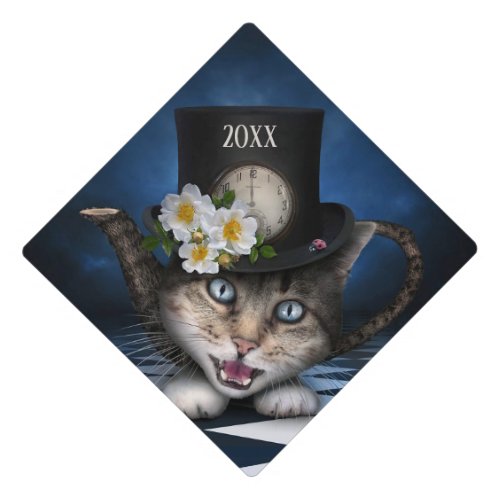 Awesome Mad Hatter Teapot Cat Whimsical Design Graduation Cap Topper