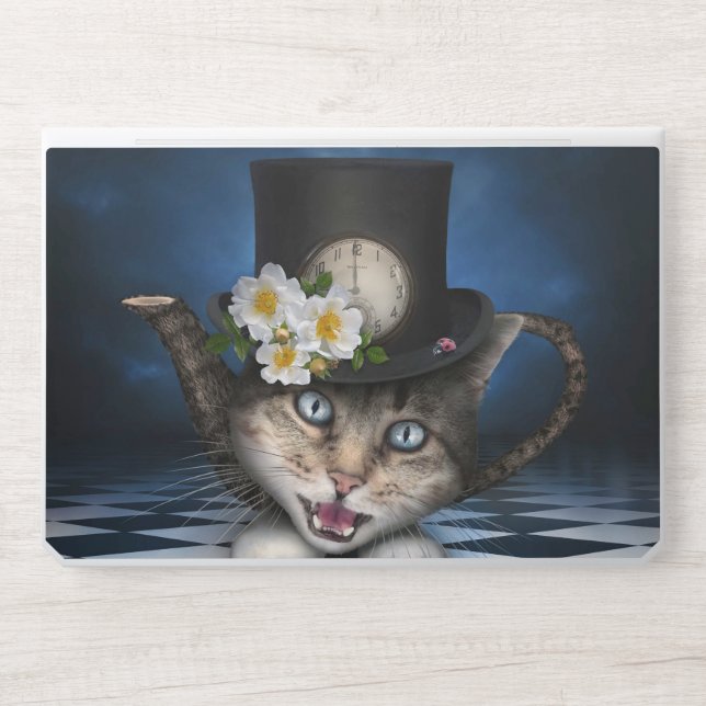 Awesome Mad Hatter Teapot Cat Whimsical Design HP Laptop Skin (Front)