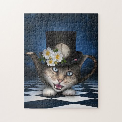 Awesome Mad Hatter Teapot Cat Whimsical Design Jigsaw Puzzle