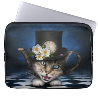 Awesome Mad Hatter Teapot Cat Whimsical Design Laptop Sleeve