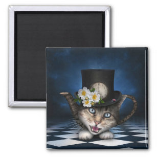 Awesome Mad Hatter Teapot Cat Whimsical Design Magnet