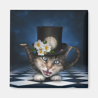 Awesome Mad Hatter Teapot Cat Whimsical Design Magnet