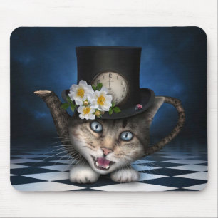 Awesome Mad Hatter Teapot Cat Whimsical Design Mouse Pad