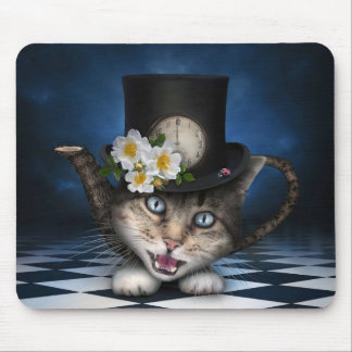 Awesome Mad Hatter Teapot Cat Whimsical Design Mouse Pad