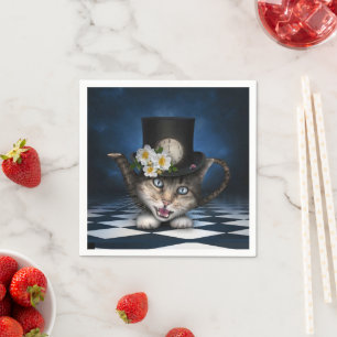 Awesome Mad Hatter Teapot Cat Whimsical Design Napkins