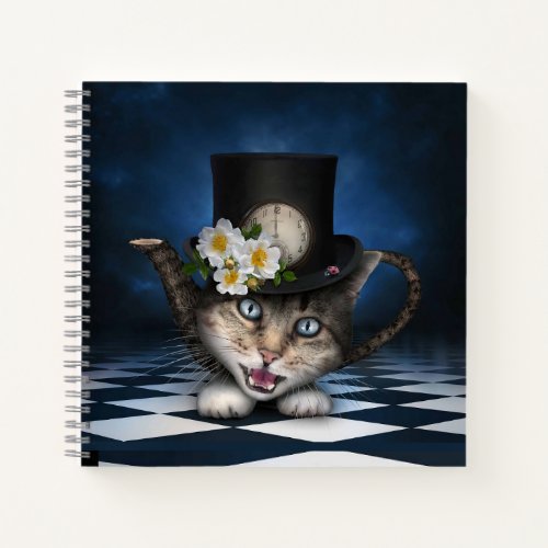 Awesome Mad Hatter Teapot Cat Whimsical Design Notebook