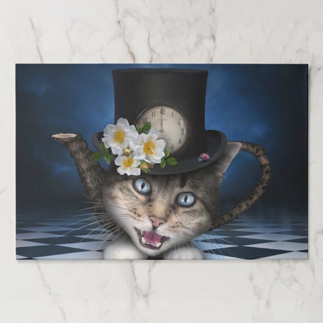 Awesome Mad Hatter Teapot Cat Whimsical Design Paper Pad (Front)