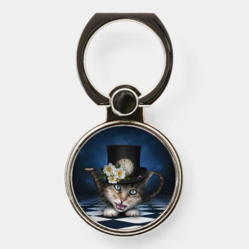 Awesome Mad Hatter Teapot Cat Whimsical Design Phone Ring Stand
