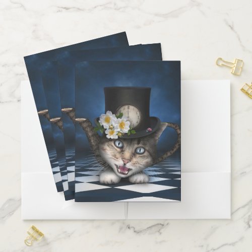 Awesome Mad Hatter Teapot Cat Whimsical Design Pocket Folder