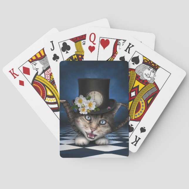 Awesome Mad Hatter Teapot Cat Whimsical Design Poker Cards (Back)