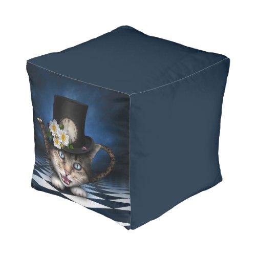 Awesome Mad Hatter Teapot Cat Whimsical Design Pouf