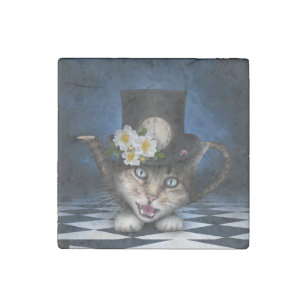 Awesome Mad Hatter Teapot Cat Whimsical Design Stone Magnet
