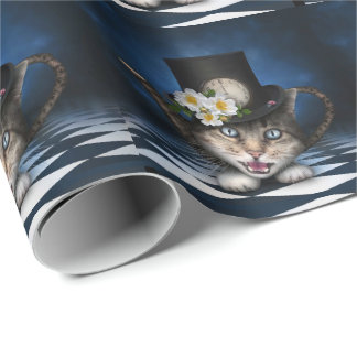 Awesome Mad Hatter Teapot Cat Whimsical Design Wrapping Paper