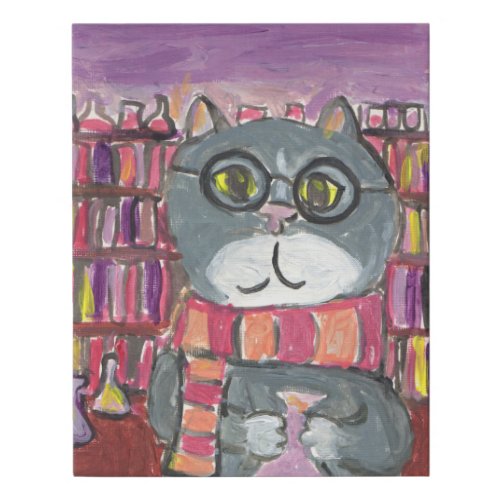 Awesome Magical Potions Cat Folk Art Style Faux Canvas Print
