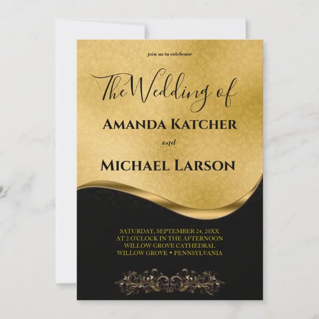 Awesome Magnificent Gorgeous Gold And Black  Invitation (Front)