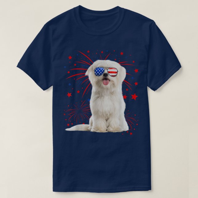 Awesome Maltese Dog American Flag 4th Of July  T-Shirt (Design Front)