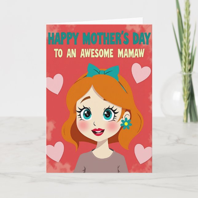 Awesome Mamaw Teal Bow Card (Front)