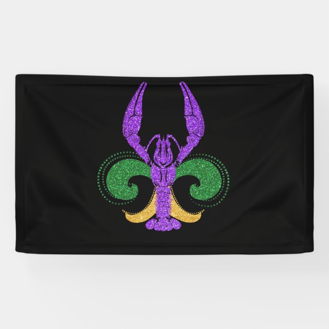 Awesome Mardi Gras Fleur Lis Crawfish New Orleans Banner (Horizontal)