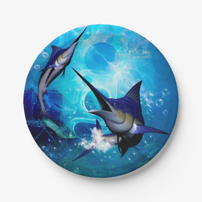 Awesome marlin with bubbles paper plates (Front)