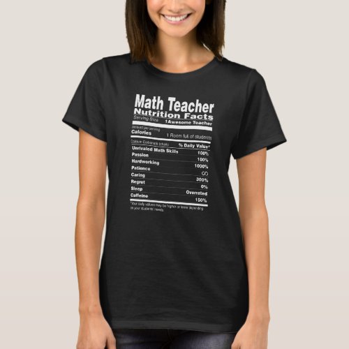 Awesome Math Teacher Nutrition Facts Back To Schoo T_Shirt